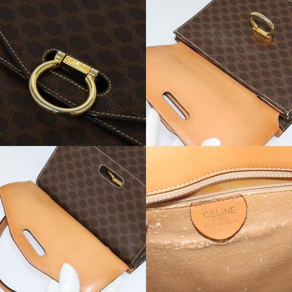 CELINE Macadam Canvas Hand Bag Pvc Leather Brown Gold - Picture 11 of 13